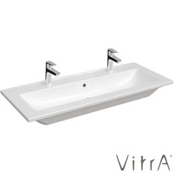 Vitra - Vitra S20 Square Çift Armatür Delikli Etajerli Lavabo, 120 cm