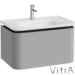Vitra - Vitra Gala Tek Çekmeceli Etajerli Lavabo Dolabı, Mat Taş Gri, 80 cm (Etajerli Lavabo Dahil-Tek Armatür Delikli) - 80373