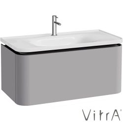 Vitra - Vitra Gala Tek Çekmeceli Etajerli Lavabo Dolabı, Mat Taş Gri, 100 cm (Etajerli Lavabo Dahil-Tek Armatür Delikli) - 80376