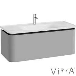 Vitra - Vitra Gala Tek Çekmeceli Etajerli Lavabo Dolabı, Mat Taş Gri, 120 cm (Etajerli Lavabo Dahil-Tek Armatür Delikli) - 80379