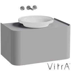 Vitra - Vitra Gala Tek Çekmeceli Çanak Lavabo Uyumlu Lavabo Dolabı, Mat Taş Gri, 80 cm (Çanak Lavabo Dahil-Armatür Deliksiz)