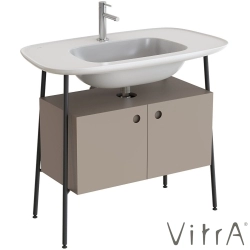Vitra - Vitra Plural Kapaklı Etajerli Lavabo Ünitesi, 100 cm, Mat Soft Bej / Parlak Beyaz Lavabo - 80444