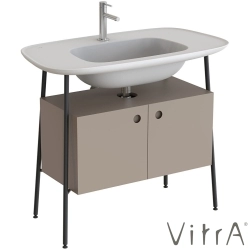 Vitra - Vitra Plural Kapaklı Etajerli Lavabo Ünitesi, 100 cm, Mat Soft Bej / Mat Beyaz Lavabo - 80445