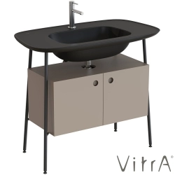 Vitra - Vitra Plural Kapaklı Etajerli Lavabo Ünitesi, 100 cm, Mat Soft Bej / Mat Siyah Lavabo - 80446
