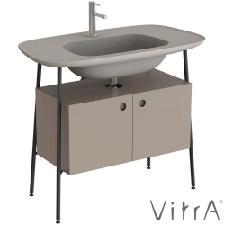Vitra - Vitra Plural Kapaklı Etajerli Lavabo Ünitesi, 100 cm, Mat Soft Bej / Mat Taupe Lavabo - 80447