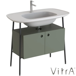 Vitra - Vitra Plural Kapaklı Etajerli Lavabo Ünitesi, 100 cm, Retro Yeşil / Mat Beyaz Lavabo - 80452