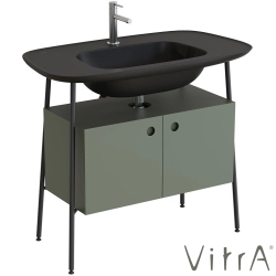 Vitra - Vitra Plural Kapaklı Etajerli Lavabo Ünitesi, 100 cm, Retro Yeşil / Mat Siyah Lavabo - 80453