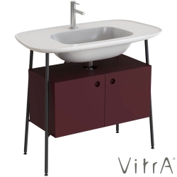 Vitra - Vitra Plural Kapaklı Etajerli Lavabo Ünitesi, 100 cm, Mat Bordo / Parlak Beyaz Lavabo - 80454