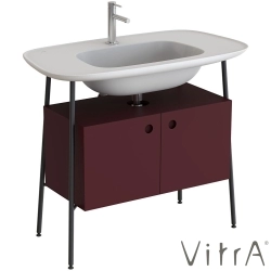 Vitra - Vitra Plural Kapaklı Etajerli Lavabo Ünitesi, 100 cm, Mat Bordo / Mat Beyaz Lavabo - 80455