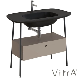 Vitra - Vitra Plural Tek Çekmeceli Etajerli Lavabo Ünitesi, 100 cm, Mat Soft Bej / Mat Siyah Lavabo - 80459