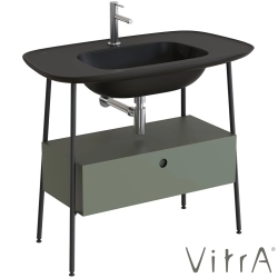 Vitra - Vitra Plural Tek Çekmeceli Etajerli Lavabo Ünitesi, 100 cm, Retro Yeşil / Mat Siyah Lavabo - 80464