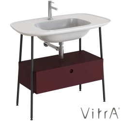 Vitra - Vitra Plural Tek Çekmeceli Etajerli Lavabo Ünitesi, 100 cm, Mat Bordo / Parlak Beyaz Lavabo - 80465