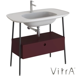 Vitra - Vitra Plural Tek Çekmeceli Etajerli Lavabo Ünitesi, 100 cm, Mat Bordo / Mat Beyaz Lavabo - 80466