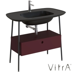 Vitra - Vitra Plural Tek Çekmeceli Etajerli Lavabo Ünitesi, 100 cm, Mat Bordo / Mat Siyah Lavabo - 80467