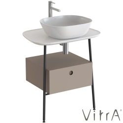 Vitra - Vitra Plural Tek Çekmeceli Serbest Yüksek Lavabo Ünitesi, 70 cm, Mat Soft Bej / Parlak Beyaz Seramik Tezgah - 80469