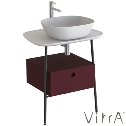 Vitra - Vitra Plural Tek Çekmeceli Serbest Yüksek Lavabo Ünitesi, 70 cm, Mat Bordo / Mat Beyaz Seramik Tezgah - 80480