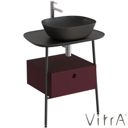 Vitra - Vitra Plural Tek Çekmeceli Serbest Yüksek Lavabo Ünitesi, 70 cm, Mat Bordo / Mat Siyah Seramik Tezgah - 80481