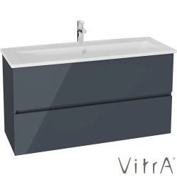 Vitra - Vitra Mia Plus Square Çift Çekmeceli Lavabo Dolabı, Tek Armatür Delikli Lavabolu, 120 cm, Parlak Antrasit - 80583