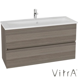 Vitra - Vitra Mia Plus Square Çift Çekmeceli Lavabo Dolabı, Tek Armatür Delikli Lavabolu, 120 cm, Cordoba - 80586