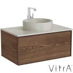 Vitra - Vitra Metropole Edge Lavabo Dolabı, Tek Çekmeceli, Mat Kum Beji Çanak Lavabo ve Seramik Tezgahlı, 80 cm, Ceviz