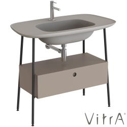 Vitra - Vitra Plural Tek Çekmeceli Etajerli Lavabo Ünitesi, 100 cm, Mat Soft Bej / Mat Kum Beji Lavabo