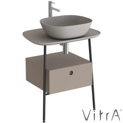 Vitra - Vitra Plural Tek Çekmeceli Serbest Yüksek Lavabo Ünitesi, 70 cm, Mat Soft Bej / Mat Kum Beji Seramik Tezgah