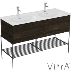 Vitra - VitrA Equal 2 Çekmeceli Lavabo Dolabı Çift Hazneli Lavabolu, 130 cm, Metal Ayaklı, Karaağaç - 81096