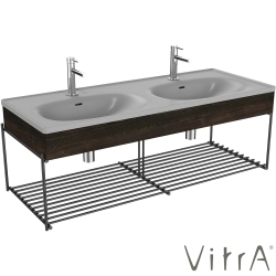 Vitra - VitrA Equal Gri Lavabo Ünitesi Çift Gözlü Lavabolu, Raflı, 130 cm, Karaağaç - 81127