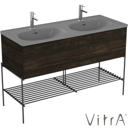 Vitra - VitrA Equal 2 Çekmeceli Lavabo Dolabı Çift Hazneli Gri Lavabolu, 130 cm, Metal Ayaklı, Karaağaç - 81129