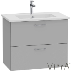 Vitra - VitrA Viora Çift Çekmeceli Lavabo Dolabı, 80 cm, Mat Taş Gri (Lavabo Dahil)
