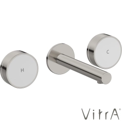Vitra - VitrA Origin Aura Ankastre Lavabo Bataryası, Fırçalı Nikel/Beyaz Cam (Sıva Üstü Grubu)