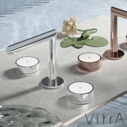Vitra - VitrA Origin Aura Ankastre Lavabo Bataryası, Krom/Beyaz Cam (3 Delikli Lavabolar için)