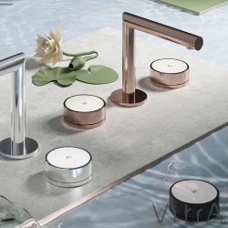 Vitra - VitrA Origin Aura Ankastre Lavabo Bataryası (3 Delikli Lavabolar için), Soft Bakır/Beyaz Cam