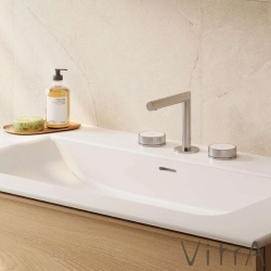 Vitra - VitrA Origin Aura Ankastre Lavabo Bataryası (3 Delikli Lavabolar için), Fırçalı Nikel/Beyaz Cam
