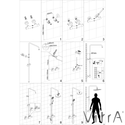 Vitra - Vitra AquaHeat Bliss 240 2F Duş Kolonu ve Termostatik Duş Bataryası Sistemi, Fırçalı Nikel