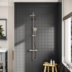 Vitra - Vitra AquaHeat Bliss 240 2F Duş Kolonu ve Termostatik Duş Bataryası Sistemi, Fırçalı Nikel