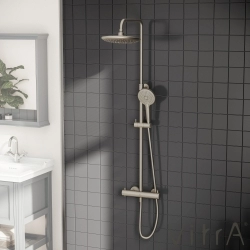 Vitra - Vitra AquaHeat Bliss 240 2F Duş Kolonu ve Termostatik Duş Bataryası Sistemi, Fırçalı Nikel