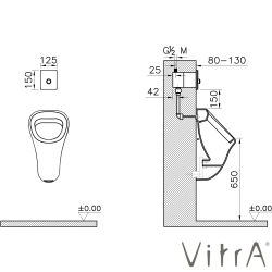 Vitra - Vitra Pisuvar Mekanik Yıkama Seti, Mat Krom (Sıva Altı, Bas Sistemi-Ara Musluksuz)