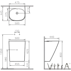 Vitra - Vitra Frame Monoblok Lavabo, 50 cm, Beyaz, Armatür Deliksiz