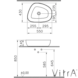 Vitra - Vitra Outline Asimetrik Çanak Lavabo, 56 cm, Mat Kum Beji, VitraClean