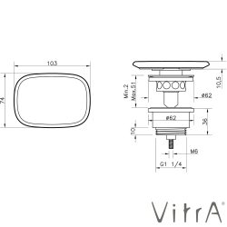 Vitra - Vitra Metropole Dikdörtgen Seramik Lavabo Süzgeci (Bas-Aç), Mat Siyah, VitraClean
