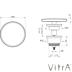 Vitra - Vitra Gala Yuvarlak Seramik Lavabo Süzgeci (Basmalı aç-kapa), Mat Kum Beji