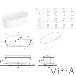 Vitra - Vitra Geo 160x75 Küvet, Gizli Taşmalı Sifon + Ayak, Mat Siyah
