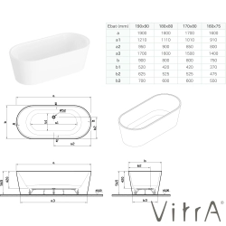 VitrA - VitrA Geo 170x80 Küvet, Gizli Taşmalı Sifon + Ayak, Mat Siyah