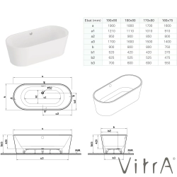 Vitra - Vitra Geo 180x80 Oval Küvet, Standart Krom Sifon + Ayak, Beyaz