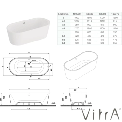 Vitra - Vitra Geo 190x90 Oval Küvet, Standart Krom Sifon + Ayak, Beyaz