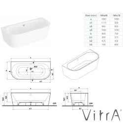 Vitra - Vitra Geo 165x75 Ön Duvar Oval Küvet (Ayak ve Standart Krom Sifon Dahil), Beyaz