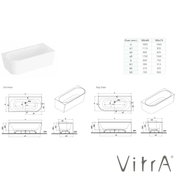 Vitra - Vitra Geo 165x75 Sol Köşe Oval Küvet (Ayak ve Gizli Taşmalı Sifon Dahil), Beyaz