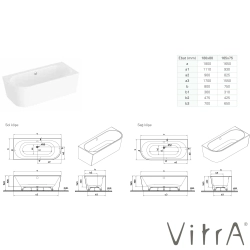 Vitra - Vitra Geo 165x75 Sol Köşe Oval Küvet (Ayak ve Standart Krom Sifon Dahil), Beyaz