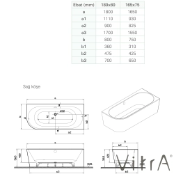 Vitra - Vitra Geo 165x75 Sağ Köşe Oval Küvet (Ayak ve Standart Krom Sifon Dahil), Beyaz